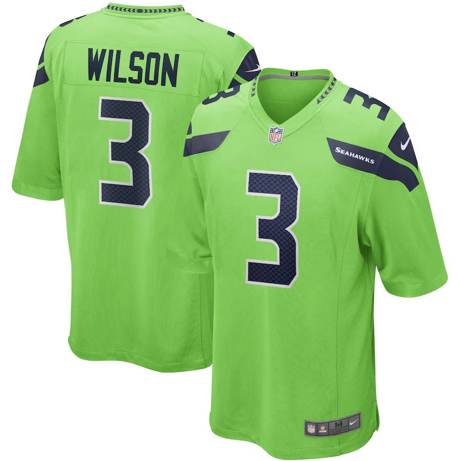 Men Seattle Seahawks 3 Russell Wilson Nike Neon Green Alternate Game NFL Jersey